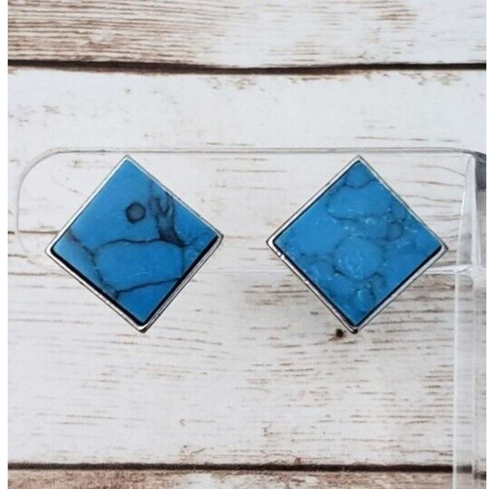 Vintage Clip On Earrings Blue Tone with Stone Like Design
